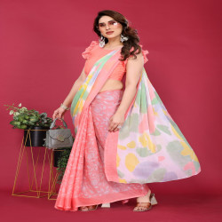 Pastel Bloom Soft Chiffon Printed Saree with Running Blouse